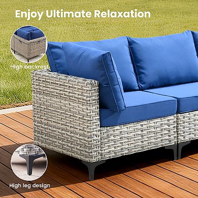 Ovios 8-Piece Outdoor Modular Sofa Set w/ Lamp Coffee Table & Swivel Chairs Set, Durable PE Rattan