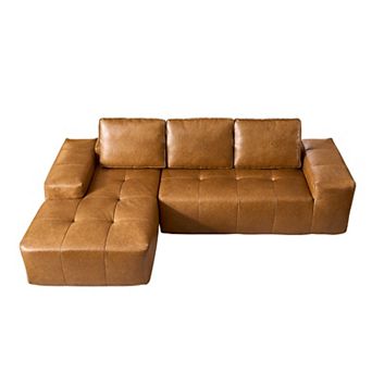Ovios 106.3" L-shaped Sectional Sofas w/ Chaise, Assembly-free Sofa Set, Faux Leather Fabric
