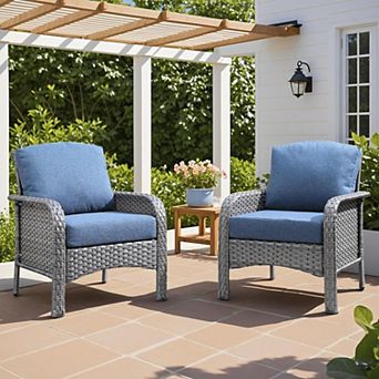 Ovios Small Patio Set Outdoor Wicker Chairs Set of 2, All Weather High Back Rattan Chairs