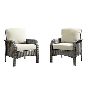 Ovios 2 pc Patio Furniture Set, Outdoor Gray PE Wicker Chairs Set of 2, All-weather Design