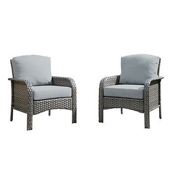 Ovios 2 pc Patio Furniture Set, Outdoor Gray PE Wicker Chairs Set of 2, All-weather Design