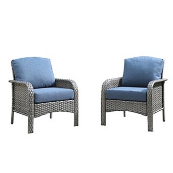 Ovios 2 pc Patio Furniture Set, Outdoor Gray PE Wicker Chairs Set of 2, All-weather Design
