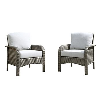 Ovios 2 pc Patio Furniture Set, Outdoor Gray PE Wicker Chairs Set of 2, All-weather Design