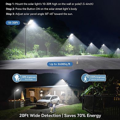 Solar Street Light Motion Sensor, LED Flood Lights Outdoor Waterproof for Parking Lot, 2Pack