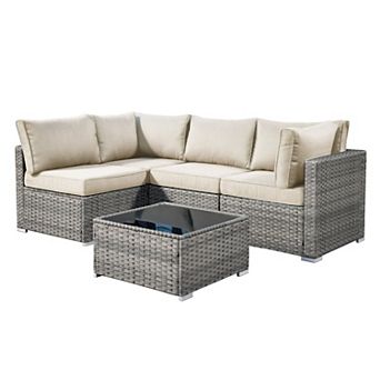 Ovios 5 pc Outdoor Modular Sectional Sofa Set, Patio Seating Conversation Sets for Balcony