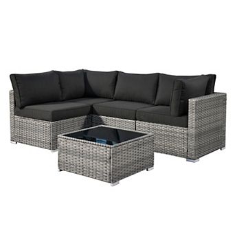 Ovios 5 pc Outdoor Modular Sectional Sofa Set, Patio Seating Conversation Sets for Balcony