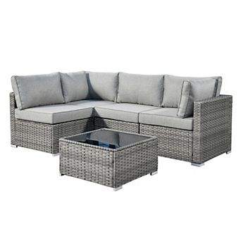 Ovios 5 pc Outdoor Modular Sectional Sofa Set, Patio Seating Conversation Sets for Balcony