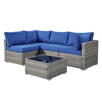Ovios 5 pc Outdoor Modular Sectional Sofa Set, Patio Seating Conversation Sets for Balcony