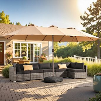 Ovios 15FT Heavy-Duty Outdoor Market Umbrella W/Sandbags, Patio All-Weather Sandbag Umbrella