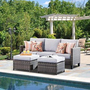 Ovios Patio Sofa Set with 3-Seater Sofa & Ottomans