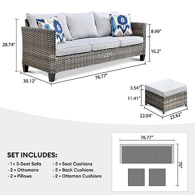Ovios Patio Sofa Set with 3-Seater Sofa & Ottomans
