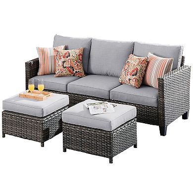 Ovios Patio Sofa Set with 3-Seater Sofa & Ottomans