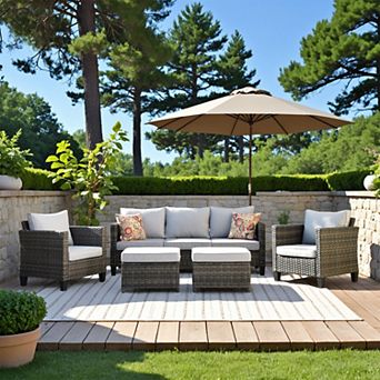 Ovios 5 pc Patio Furniture Sets Modern Wicker Patio Sofa with Ottomans