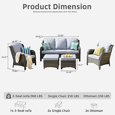 Ovios 5-Piece Outdoor Furniture Conversation Set, All Weather Wicker High Back Sofa Set w/ Ottomans