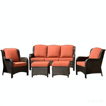 Ovios 5 pc Outdoor Furniture Conversation Set, All Weather Wicker High Back Sofa Set w/ Ottomans