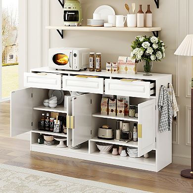 Sideboard with 3 Drawers & 4 Doors, Storage Buffet with Adjustable Shelf for Living Room