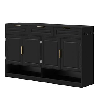 Sideboard with 3 Drawers & 4 Doors, Storage Buffet with Adjustable Shelf for Living Room