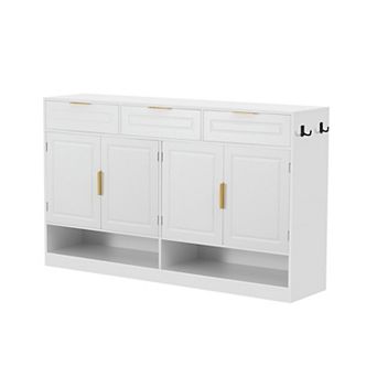 Sideboard with 3 Drawers & 4 Doors, Storage Buffet with Adjustable Shelf for Living Room