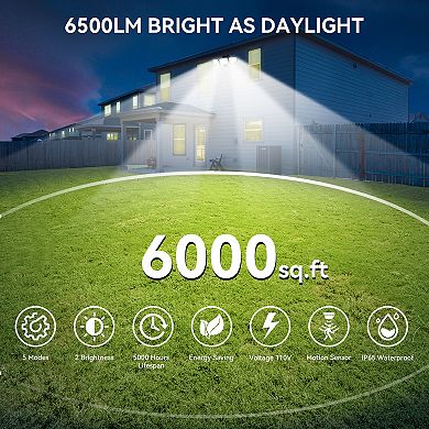 LED Security Lights Motion Sensor,3-Head Motion Detected Flood Light Dusk to Dawn for Yard,2 Pack