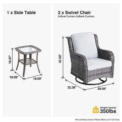 Ovios Outdoor 3 Pieces Swivel Rocker Chairs Set