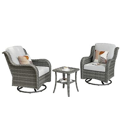 Ovios Outdoor 3 Pieces Swivel Rocker Chairs Set