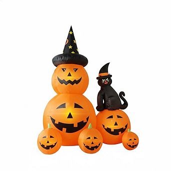 6 FT Halloween Inflatable Ghost, Pumpkin & Witch, LED Outdoor Yard Decor
