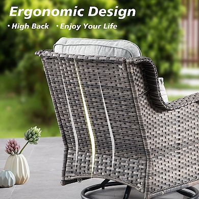 Ovios 7 Pieces Outdoor Swivel Rocking Chairs Set w/ Fire Pit Table