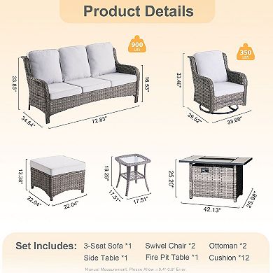 Ovios 7 Pieces Outdoor Swivel Rocking Chairs Set w/ Fire Pit Table