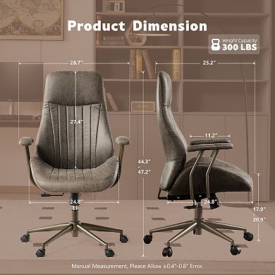 Ovios 47" High Back Desk Chair for Executive or Home Office, Computer Office Chair w/ Suede Fabric