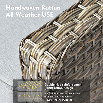 Ovios 6 Pieces Wicker Conversation Set, 3-Seat Sofa w/ High Back Rattan Chairs for Backyard