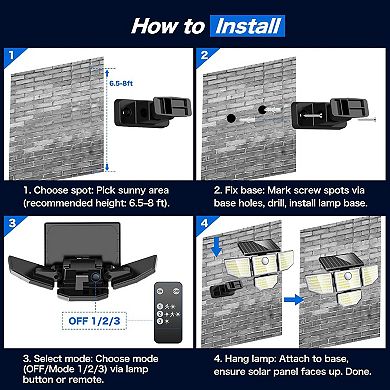 Solar Outdoor Lights 270° Wide Angle Flood Wall ,4 Heads Motion Sensor Lights for yard,2 pack