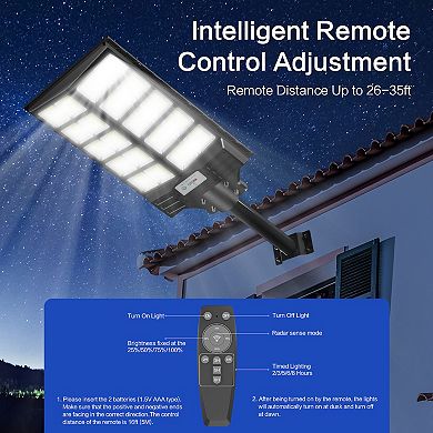 Solar Street Light Dusk to Dawn, LED Flood Lights Outdoor with Motion Sensor for Parking Lot, 2 Pack