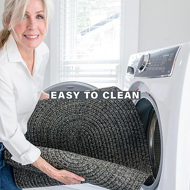 Homespice Black Braided Rug / Washable Indoor/Outdoor Black Rug