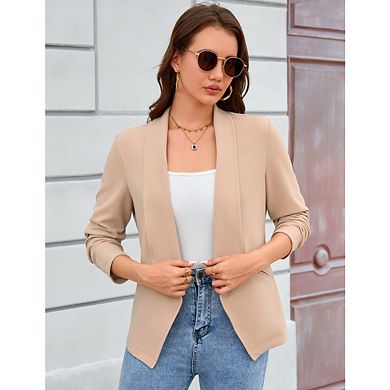 Women's Casual shawl collar Blazer Suit Open Front Cardigan 3/4 Sleeve Fitted Jacket Blazer
