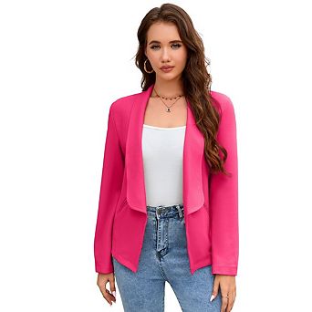 Women's Casual shawl collar Blazer Suit Open Front Cardigan 3/4 Sleeve Fitted Jacket Blazer