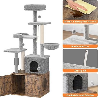 2-in-1 Cat Tree with Hidden Litter Box Enclosure