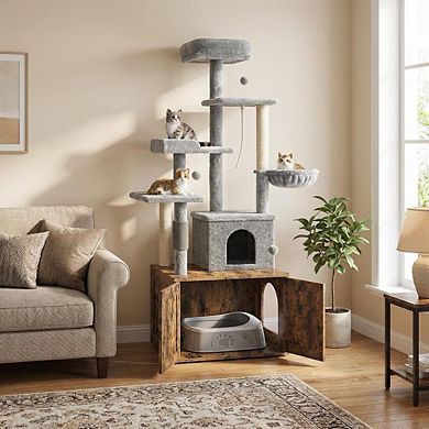 2-in-1 Cat Tree with Hidden Litter Box Enclosure