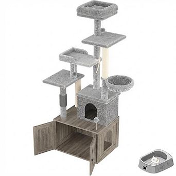 2-in-1 Cat Tree with Hidden Litter Box Enclosure