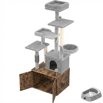 2-in-1 Cat Tree with Hidden Litter Box Enclosure