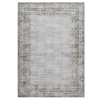 Washable Area Rug Solid Bordered Rugs for Living Room Non-Shedding