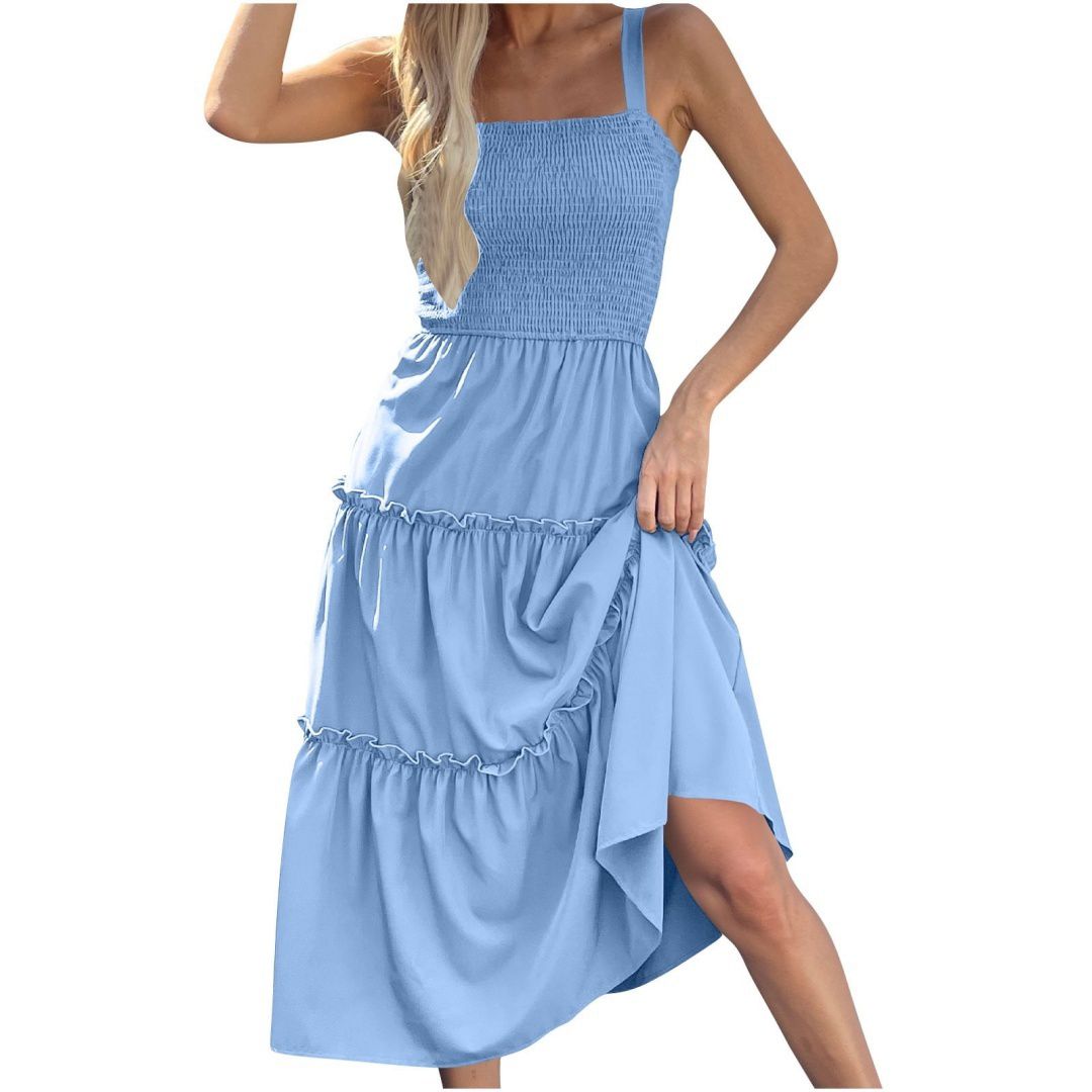 Женские платья Sleeveless High-Waisted Sleeveless Dress Layered Ruffled Long Dress