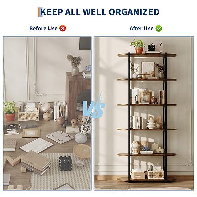 Modern Bookshelf Rustic Bookcase Corner Storage Organizer Free Standing Storage Shelving Unit