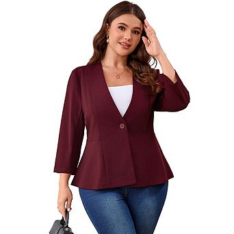 Women's Plus Size Slim Fit Casual Blazer Three-Quarter Sleeve Single Button Opening Ruffle Blazer