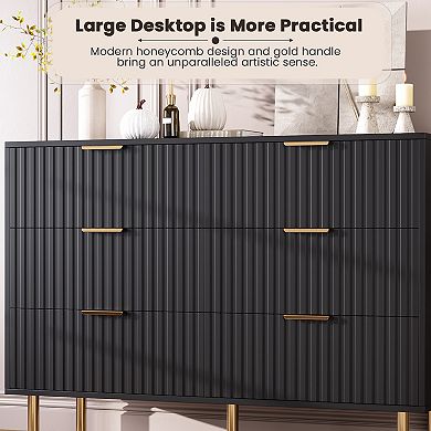 Fluted 6 Drawer Storage Dresser, Tall Modern Chest with Ample Deep Drawers and Wide Top