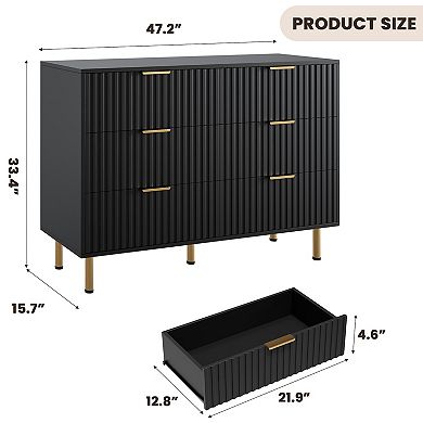 Fluted 6 Drawer Storage Dresser, Tall Modern Chest with Ample Deep Drawers and Wide Top