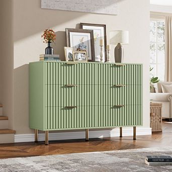 Fluted 6 Drawer Storage Dresser, Tall Modern Chest with Ample Deep Drawers and Wide Top