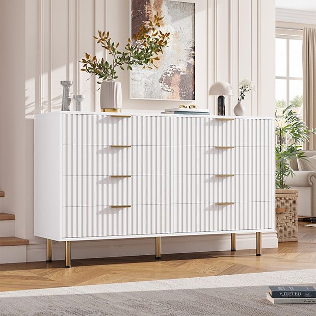 Fluted 6 Drawer Storage Dresser, Tall Modern Chest with Ample Deep Drawers  and Wide Top