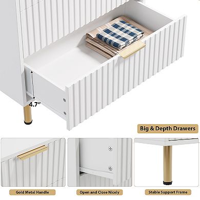 Fluted 5 Drawer Storage Dresser, Tall Modern Chest with Ample Deep Drawers and Wide Top