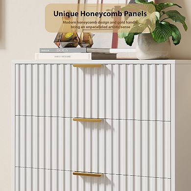 Fluted 5 Drawer Storage Dresser, Tall Modern Chest with Ample Deep Drawers and Wide Top