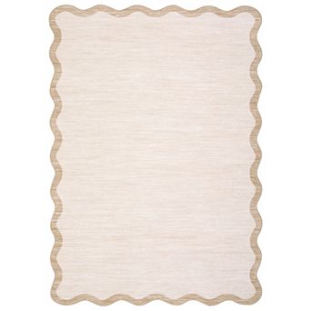 Modern Washable Rug Scalloped with Non Slip Backing, Neutral Farmhouse Soft Low Pile Carpet